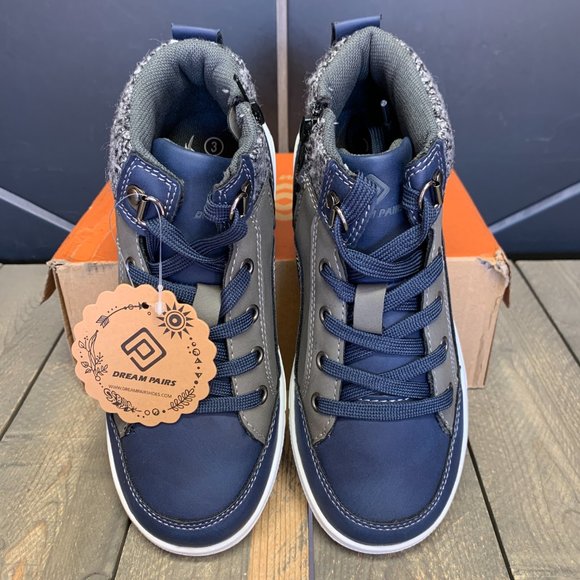 ~New W/ Box! Kids Dream Pairs Navy Sneaker Boots Comfortable Fall Winter Size 3 - Picture 3 of 6
